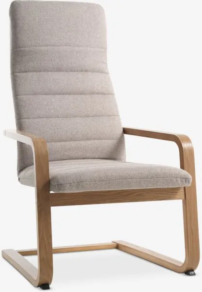 Lenestol KUNDBY beige stoff/natur eikefarget finér