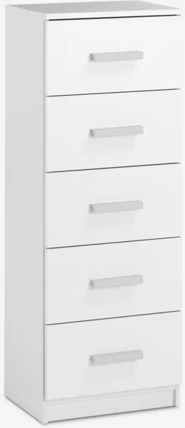 Kommode TAPDRUP 5 skuffer smal hvit